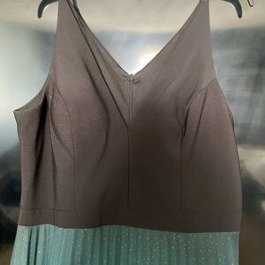 Betsy & Adam Black and Teal Pleated Maxi Dress